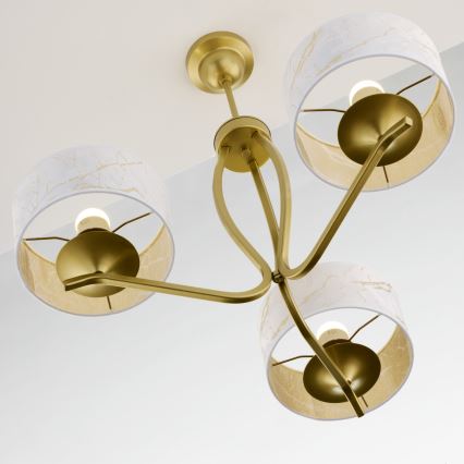 Jupiter 2109 - Lampadario a stelo KASZMIR 3xE27/15W/230V bianco/dorato/effetto marmo