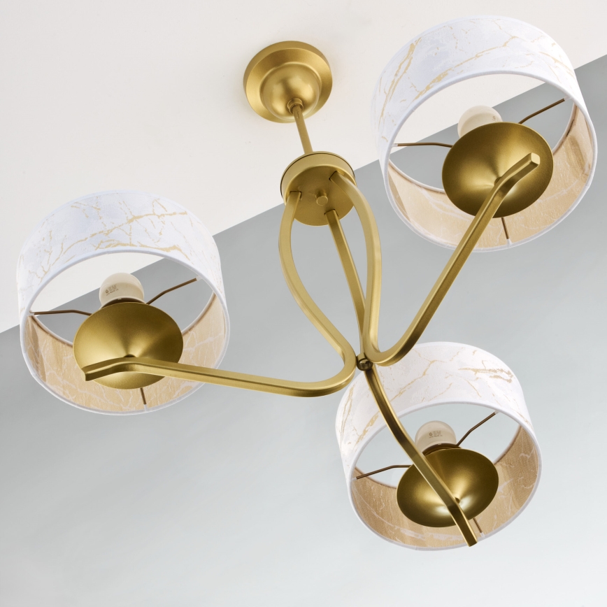 Jupiter 2109 - Lampadario a stelo KASZMIR 3xE27/15W/230V bianco/dorato/effetto marmo