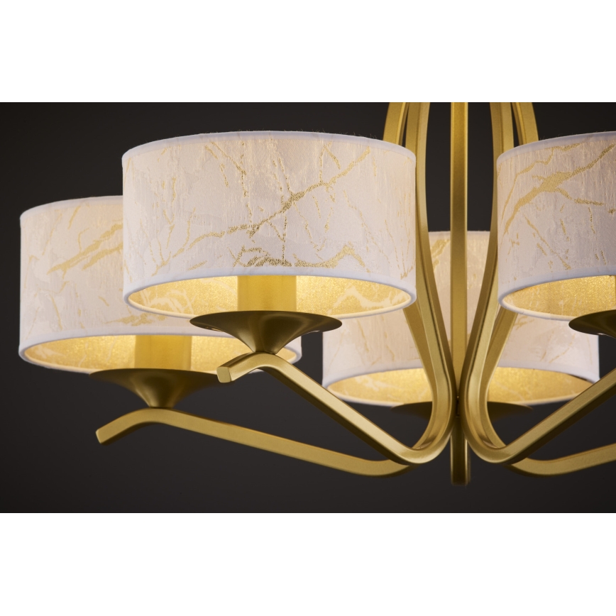 Jupiter 2110 - Lampadario su asta KASZMIR 5xE27/15W/230V bianco/oro/effetto marmo