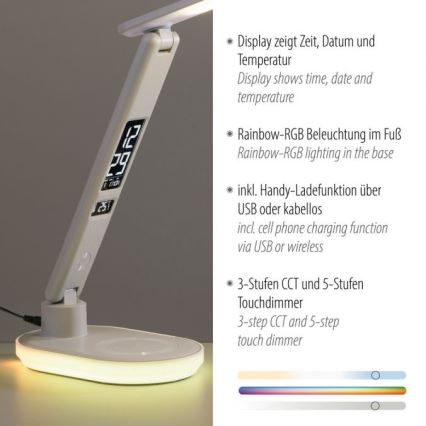 JUST LIGHT. 11018-16 - Lampada da tavolo LED RGBW dimmerabile con ricarica wireless TINA LED/4W/230V bianco