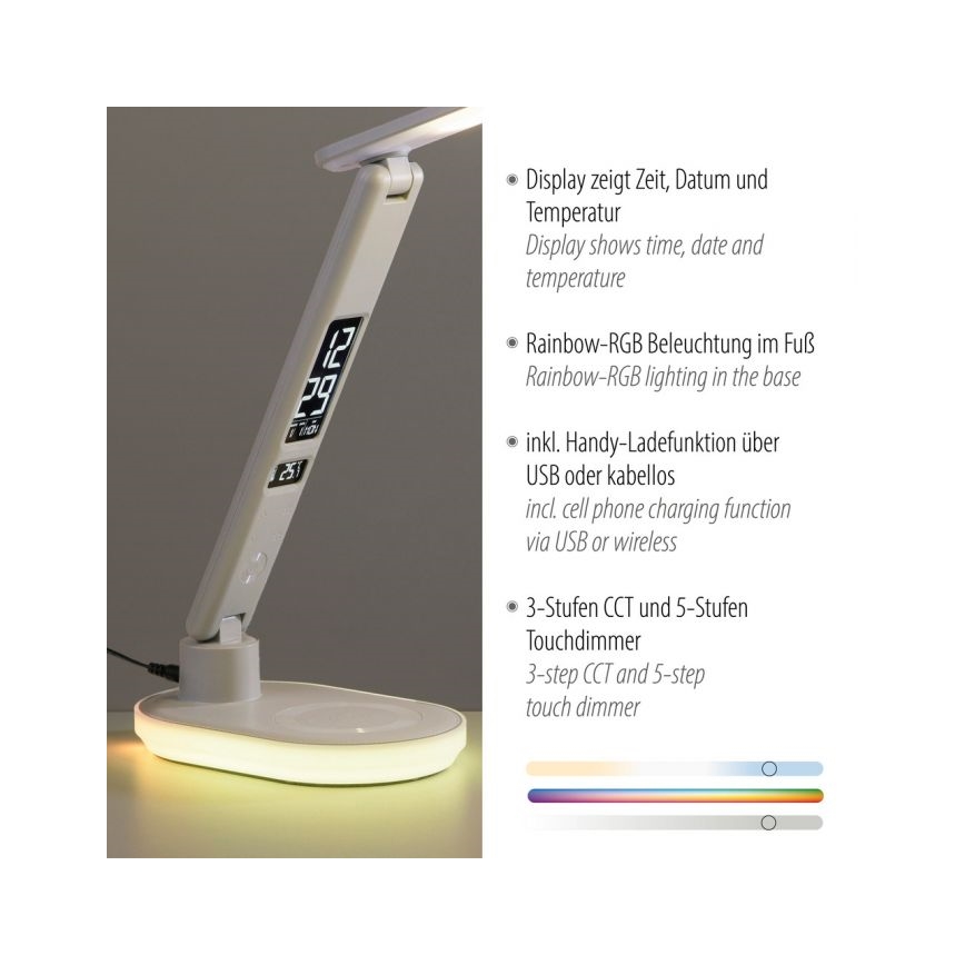 JUST LIGHT. 11018-16 - Lampada da tavolo LED RGBW dimmerabile con ricarica wireless TINA LED/4W/230V bianco