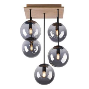 JUST LIGHT. 11395-79 - Lampadario a sospensione con supporto rigido WIDOW 5xE14/25W/230V quercia