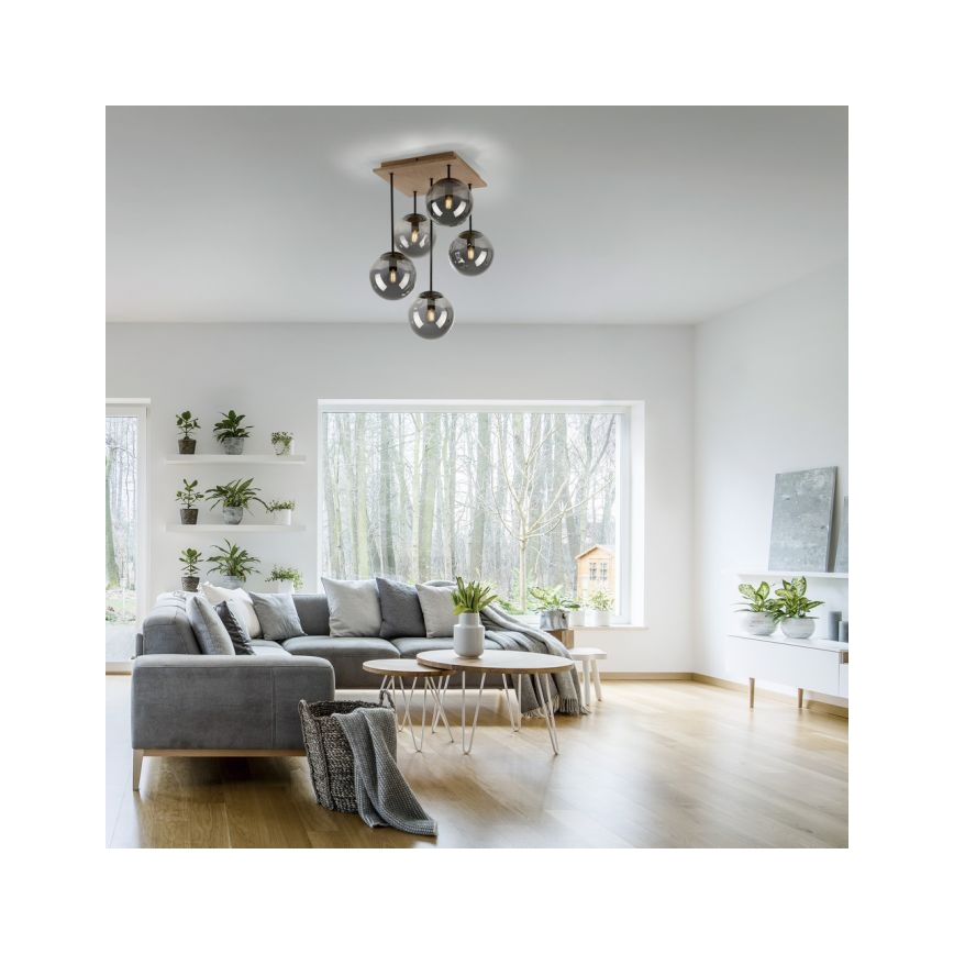 JUST LIGHT. 11395-79 - Lampadario a sospensione con supporto rigido WIDOW 5xE14/25W/230V quercia