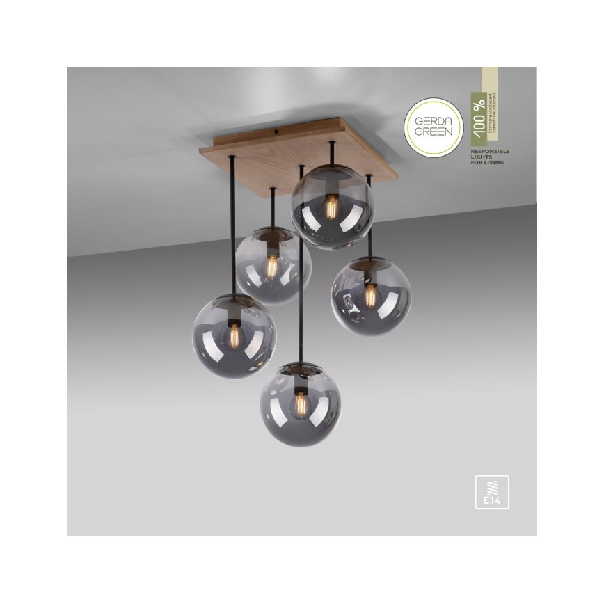 JUST LIGHT. 11395-79 - Lampadario a sospensione con supporto rigido WIDOW 5xE14/25W/230V quercia