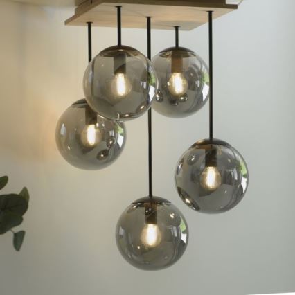 JUST LIGHT. 11395-79 - Lampadario a sospensione con supporto rigido WIDOW 5xE14/25W/230V quercia