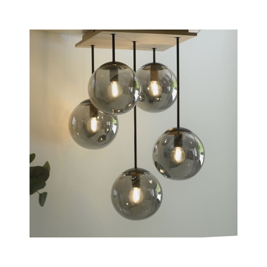 JUST LIGHT. 11395-79 - Lampadario a sospensione con supporto rigido WIDOW 5xE14/25W/230V quercia
