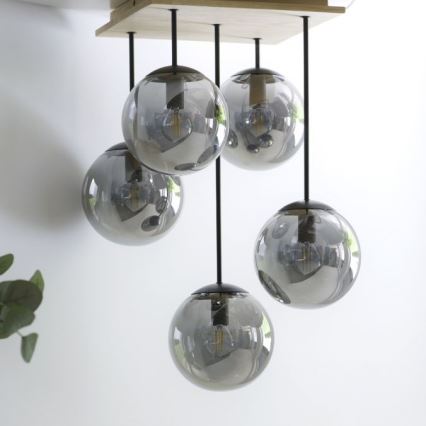 JUST LIGHT. 11395-79 - Lampadario a sospensione con supporto rigido WIDOW 5xE14/25W/230V quercia