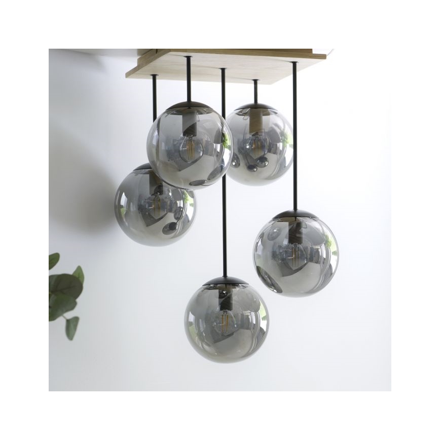 JUST LIGHT. 11395-79 - Lampadario a sospensione con supporto rigido WIDOW 5xE14/25W/230V quercia