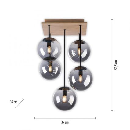 JUST LIGHT. 11395-79 - Lampadario a sospensione con supporto rigido WIDOW 5xE14/25W/230V quercia