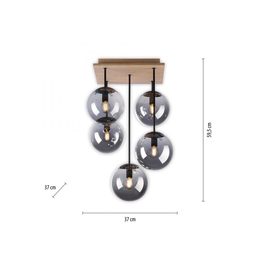 JUST LIGHT. 11395-79 - Lampadario a sospensione con supporto rigido WIDOW 5xE14/25W/230V quercia
