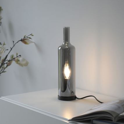 JUST LIGHT. 14006-25 - Lampada da tavolo BOTTLE 1xE14/25W/230V nero/vetro fumé