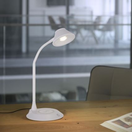 JUST LIGHT. 14414-16 - Lampada da scrivania flessibile dimmerabile con ricarica wireless PUCKI LED/4,5 W/230 V bianco