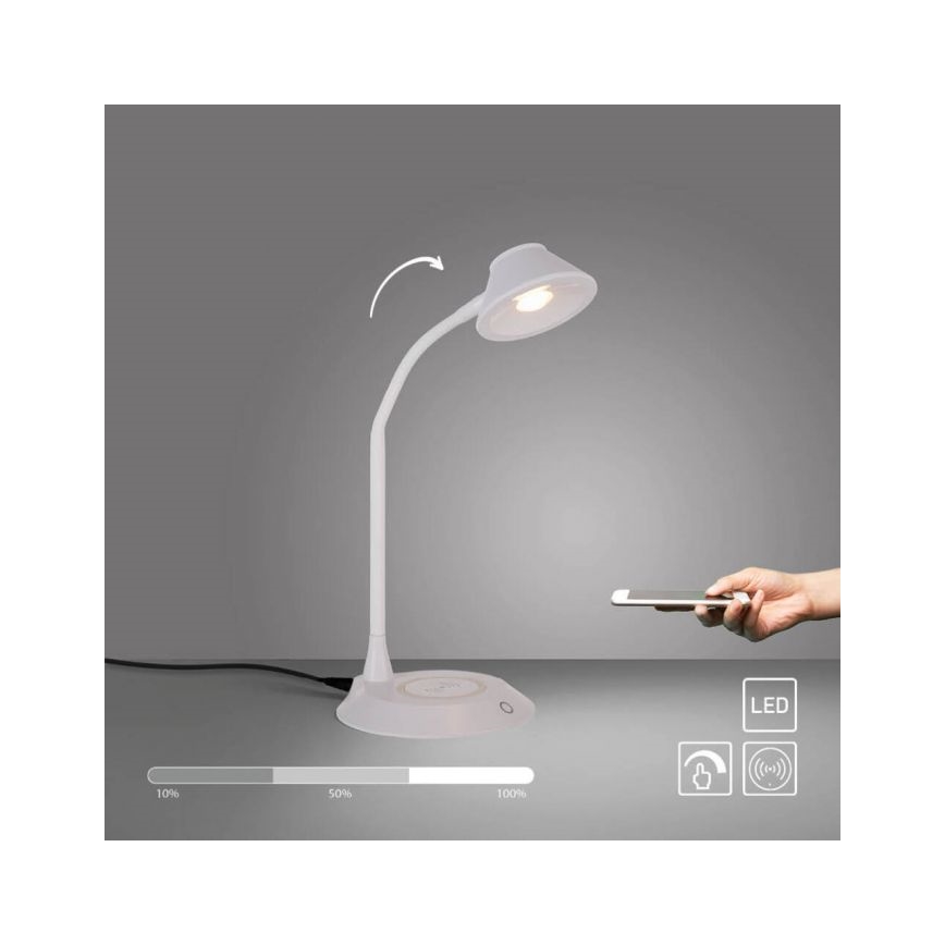 JUST LIGHT. 14414-16 - Lampada da scrivania flessibile dimmerabile con ricarica wireless PUCKI LED/4,5 W/230 V bianco