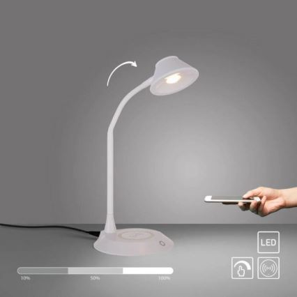 JUST LIGHT. 14414-16 - Lampada da tavolo LED dimmerabile, flessibile e a sfioramento con ricarica wireless PUCKI LED/4,5W/230V bianca