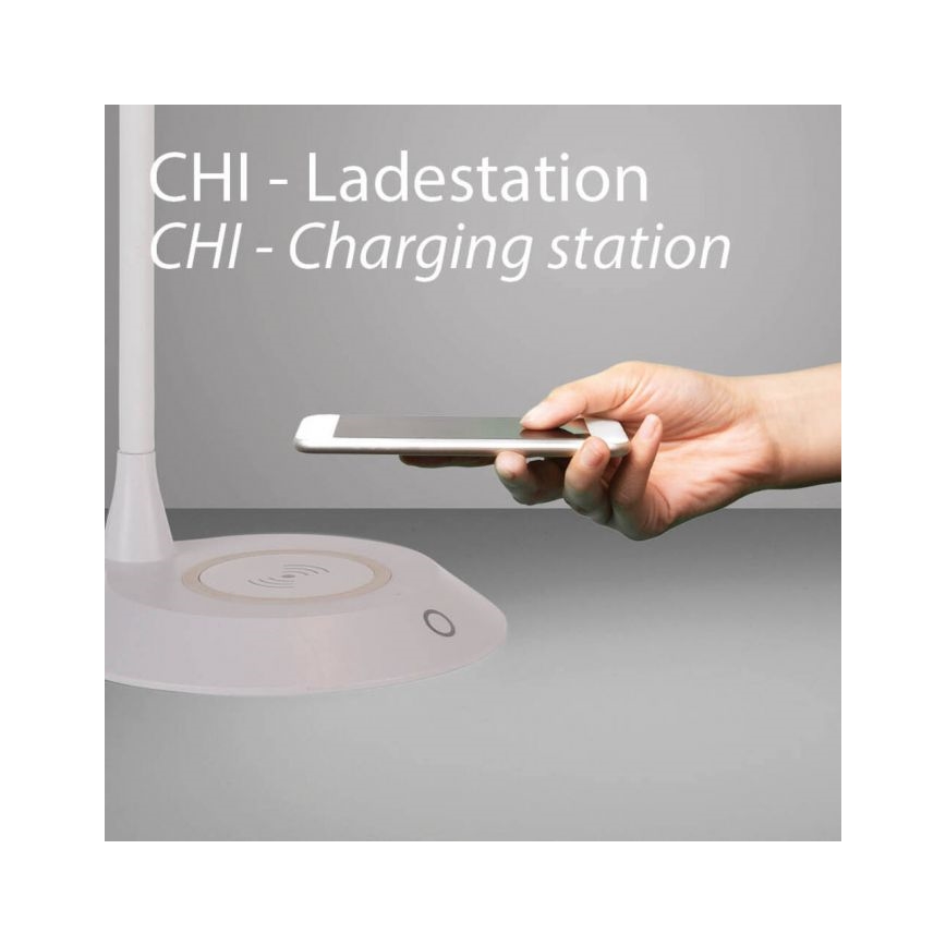 JUST LIGHT. 14414-16 - Lampada da tavolo LED dimmerabile, flessibile e a sfioramento con ricarica wireless PUCKI LED/4,5W/230V bianca