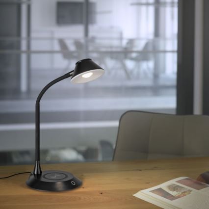 JUST LIGHT. 14414-18 - Lampada da tavolo flessibile dimmerabile con ricarica wireless PUCKI LED/4,5W/230V nera