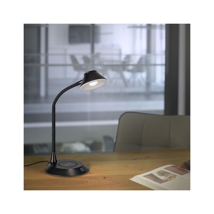 JUST LIGHT. 14414-18 - Lampada da tavolo flessibile dimmerabile con ricarica wireless PUCKI LED/4,5W/230V nera