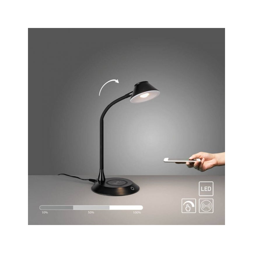 JUST LIGHT. 14414-18 - Lampada da tavolo flessibile dimmerabile con ricarica wireless PUCKI LED/4,5W/230V nera