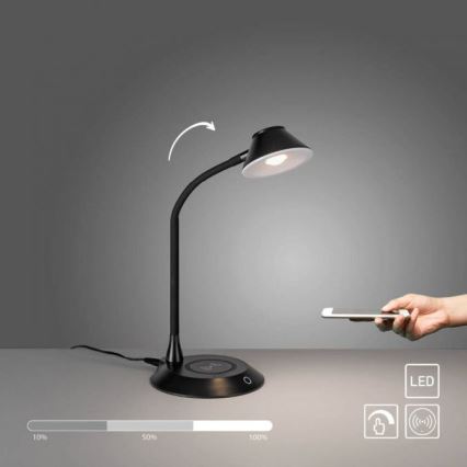 JUST LIGHT. 14414-18 - Lampada da tavolo LED dimmerabile, flessibile e a sfioramento con ricarica wireless PUCKI LED/4,5W/230V nero