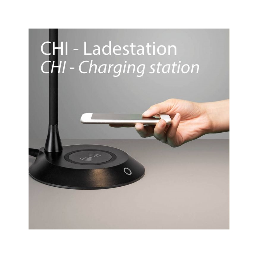 JUST LIGHT. 14414-18 - Lampada da tavolo LED dimmerabile, flessibile e a sfioramento con ricarica wireless PUCKI LED/4,5W/230V nero