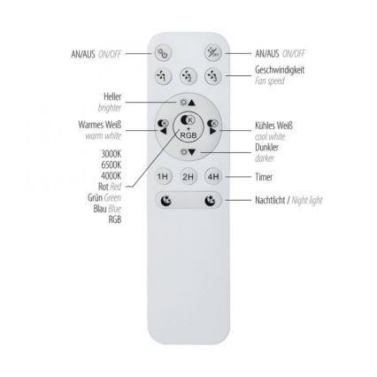 JUST LIGHT. 14447-18 - LED RGBW Ventilatore da soffitto dimmerabile con luce integrata LENO LED/44W/230V 3000-6500K Ø 48,6 cm bianco + telecomando