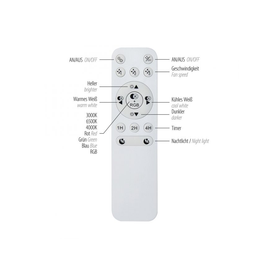 JUST LIGHT. 14447-18 - LED RGBW Ventilatore da soffitto dimmerabile con luce integrata LENO LED/44W/230V 3000-6500K Ø 48,6 cm bianco + telecomando