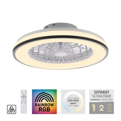JUST LIGHT. 14447-18 - Ventilatore da soffitto dimmerabile LED RGBW con luce LENO LED/44W/230V 3000-6500K diam. 48,6 cm bianco + telecomando