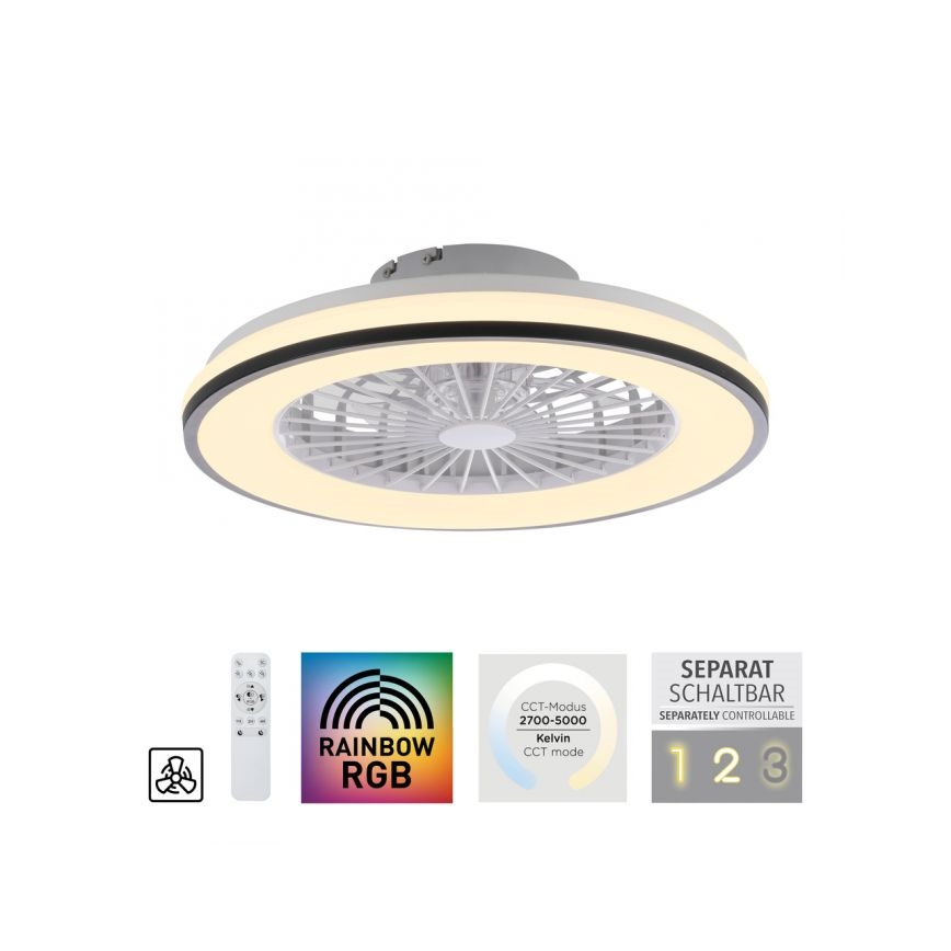 JUST LIGHT. 14447-18 - Ventilatore da soffitto dimmerabile LED RGBW con luce LENO LED/44W/230V 3000-6500K diam. 48,6 cm bianco + telecomando