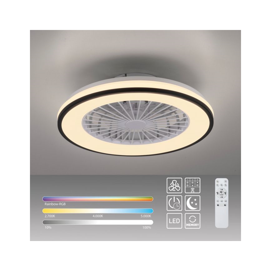 JUST LIGHT. 14447-18 - Ventilatore da soffitto dimmerabile LED RGBW con luce LENO LED/44W/230V 3000-6500K diam. 48,6 cm bianco + telecomando