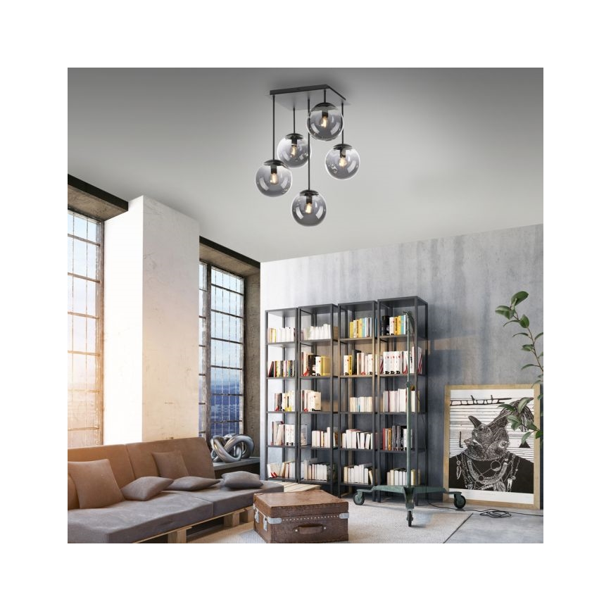 JUST LIGHT. 14602-18 - Lampadario a sospensione con supporto rigido WIDOW 5xE14/25W/230V nero