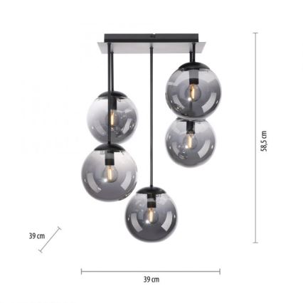 JUST LIGHT. 14602-18 - Lampadario a sospensione con supporto rigido WIDOW 5xE14/25W/230V nero
