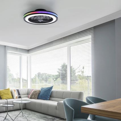 JUST LIGHT. 14649-18 - Ventilatore da soffitto dimmerabile LED RGBW con luce BRANDON LED/36W/230V 2700-5000K diam. 46,5 cm nero + telecomando