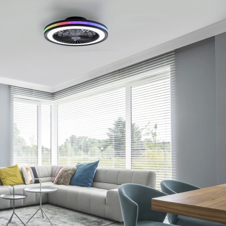 JUST LIGHT. 14649-18 - Ventilatore da soffitto dimmerabile LED RGBW con luce BRANDON LED/36W/230V 2700-5000K diam. 46,5 cm nero + telecomando