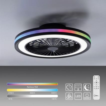 JUST LIGHT. 14649-18 - Ventilatore da soffitto dimmerabile LED RGBW con luce BRANDON LED/36W/230V 2700-5000K diam. 46,5 cm nero + telecomando