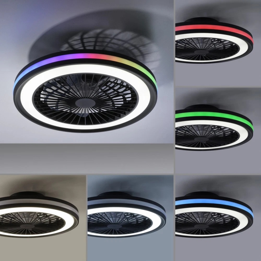 JUST LIGHT. 14649-18 - Ventilatore da soffitto dimmerabile LED RGBW con luce BRANDON LED/36W/230V 2700-5000K diam. 46,5 cm nero + telecomando