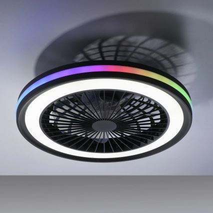 JUST LIGHT. 14649-18 - Ventilatore da soffitto dimmerabile LED RGBW con luce BRANDON LED/36W/230V 2700-5000K diam. 46,5 cm nero + telecomando