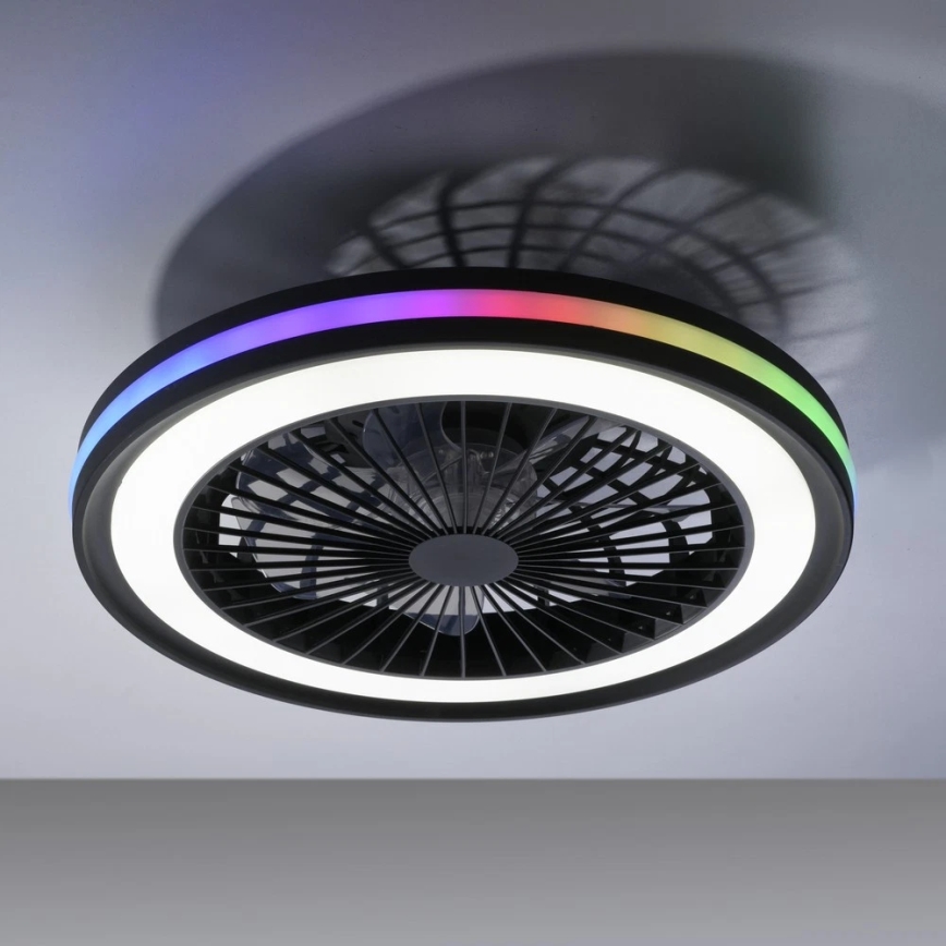 JUST LIGHT. 14649-18 - Ventilatore da soffitto dimmerabile LED RGBW con luce BRANDON LED/36W/230V 2700-5000K diam. 46,5 cm nero + telecomando