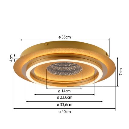 JUST LIGHT. 15089-60 - Plafoniera LED CICHIO LED/36W/230V Ø 40 cm dorata
