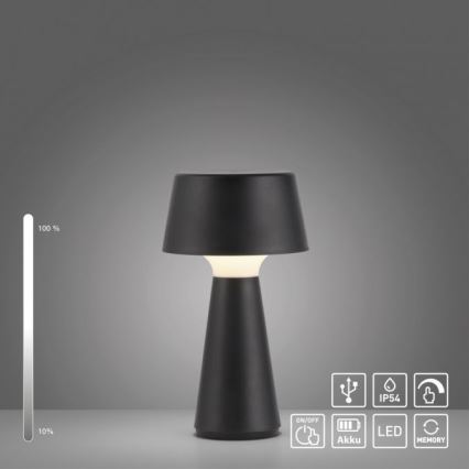 JUST LIGHT. 19260-18 - LED Dimmerabile touch per esterni lampada ABERA LED/3W/3,7V 2000 mAh USB IP54 nero