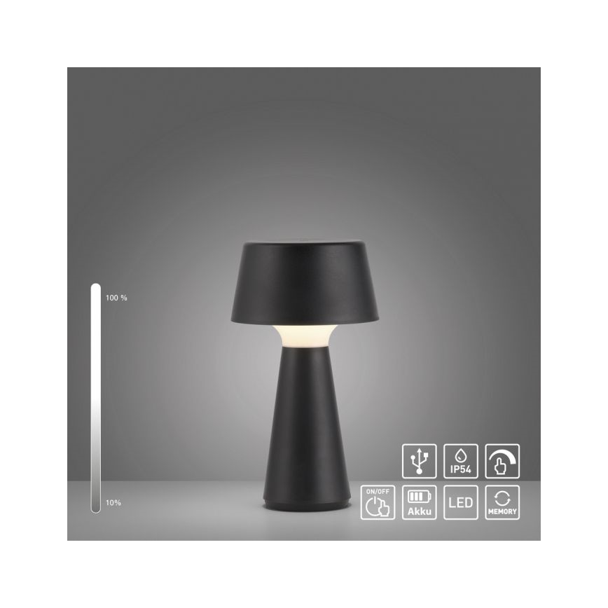 JUST LIGHT. 19260-18 - LED Dimmerabile touch per esterni lampada ABERA LED/3W/3,7V 2000 mAh USB IP54 nero