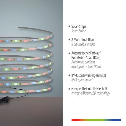 JUST LIGHT. 19971-18 - Striscia solare LED RGB TEANIA LED/3,7V 5 m 1200 mAh IP44 nera
