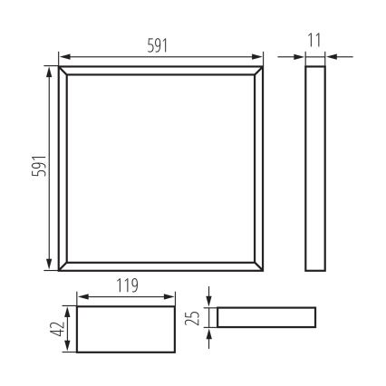 Telaio per controsoffitto AVAR per pannelli LED, 32W, 230V, 4000K, 59x59 cm