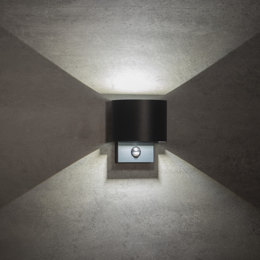 Lampada da parete LED per esterni con sensore di movimento e sensore crepuscolare REKA LED/7W/230V IP54, antracite, rotonda