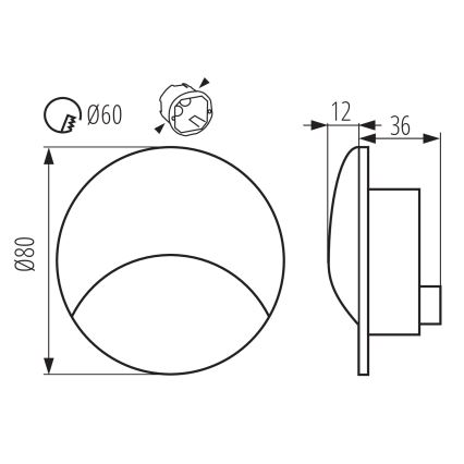 Lampada a LED per scale EXIN LED/2,5W/230V 3000K IP65 nera rotonda
