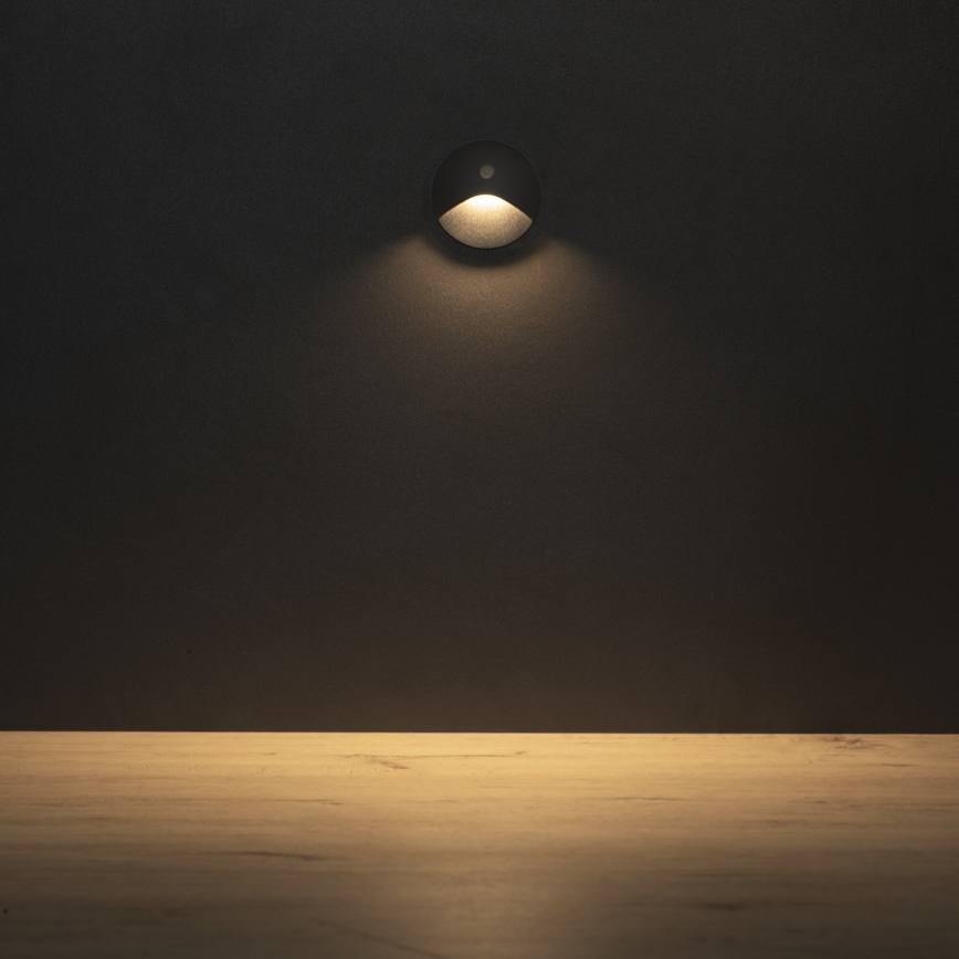 Lampada per scale LED con sensore di movimento e sensore crepuscolare EXIN LED/2,5W/230V 3000K IP65 antracite rotonda