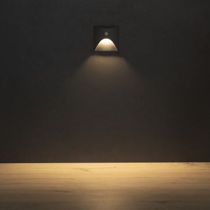 Lampada LED per scale con sensore di movimento e sensore crepuscolare EXIN LED/2,5W/230V 3000K IP65 antracite quadrata