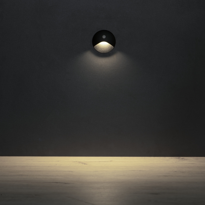 Lampada LED per scale con sensore di movimento e sensore crepuscolare EXIN LED/2,5W/230V 4000K IP65 rotonda nera