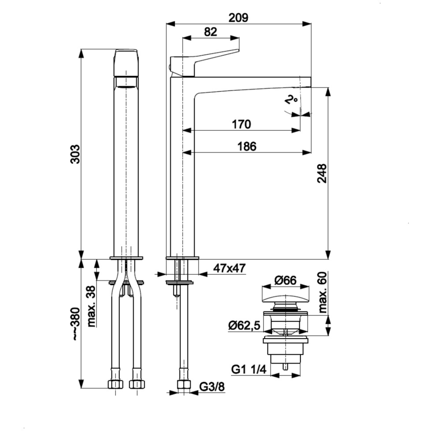 KFA Armatura 4522-712-44 - Miscelatore per lavabo + scarico MALAGA 30,3 cm bianco