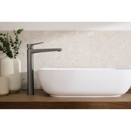 KFA Armatura 4522-712-61 - Miscelatore da lavabo con scarico MALAGA 30,3 cm, grigio metallico