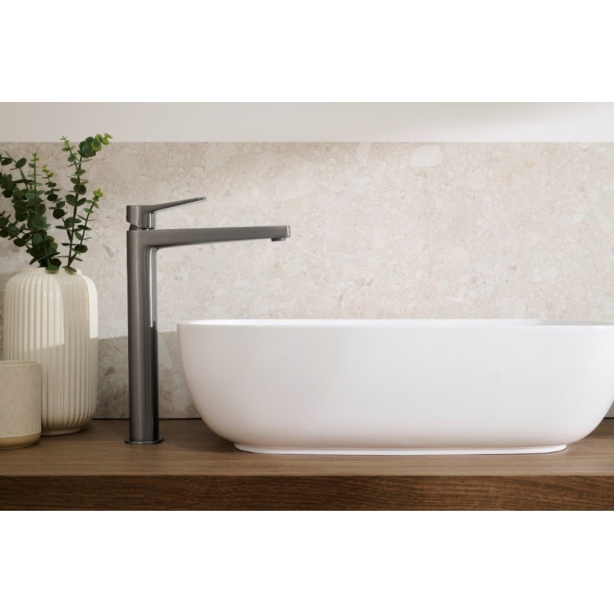 KFA Armatura 4522-712-61 - Miscelatore da lavabo con scarico MALAGA 30,3 cm, grigio metallico